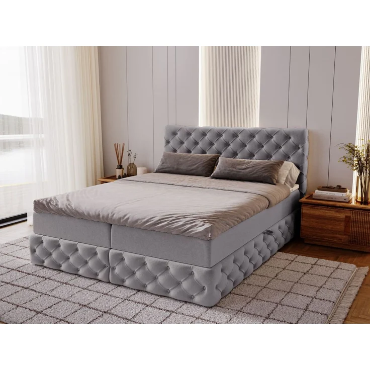 GRAINGOLD Canolo Doppelbett 180x200, Boxspringbett mit zwei Bettkästen, Glamour Stil, Velour-Stoff, Grau – Bild 1