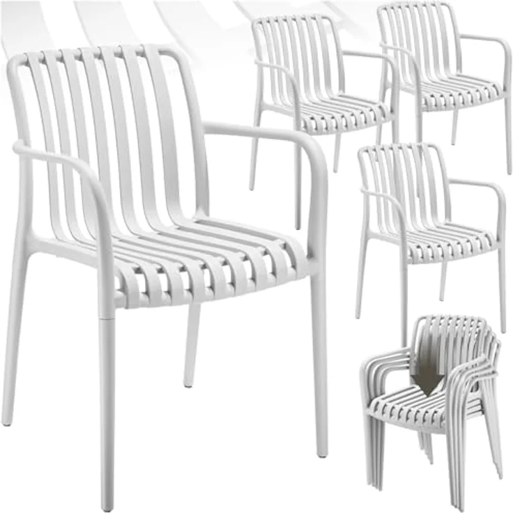 tectake® Gartenstühle stapelbar, Gartenmöbel Set, Balkon Möbel, Bistro Set, Sessel, Outdoor Möbel, Balkonmöbel, Terrassenmöbel - weiß, 4er Set – Bild 2