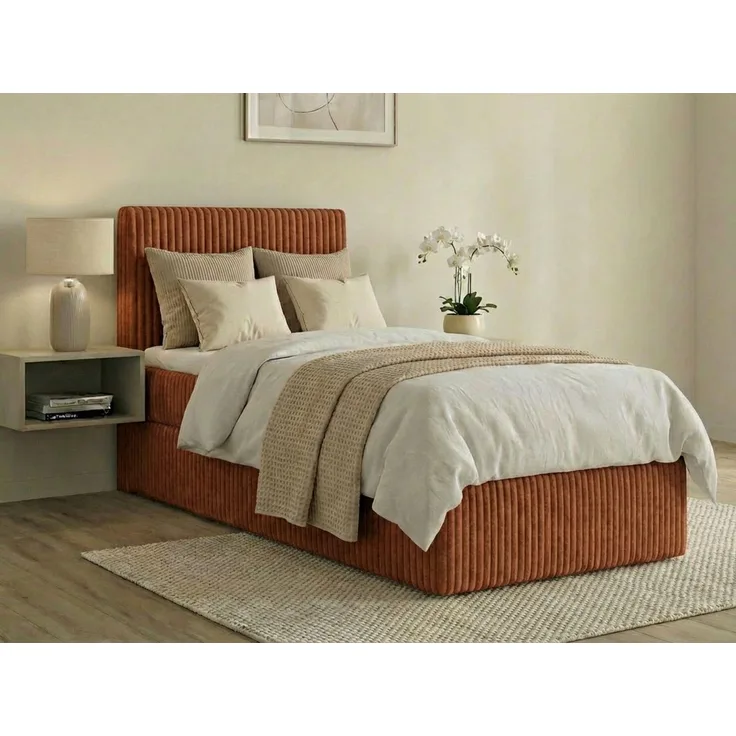 Boxspringbett RALF 140 x 200 cm mit Bettkasten, Topper und gepolstertem Kopfteil. Farbe: Rosa, Härtegraden: H3 , Topper: T25-Topper
