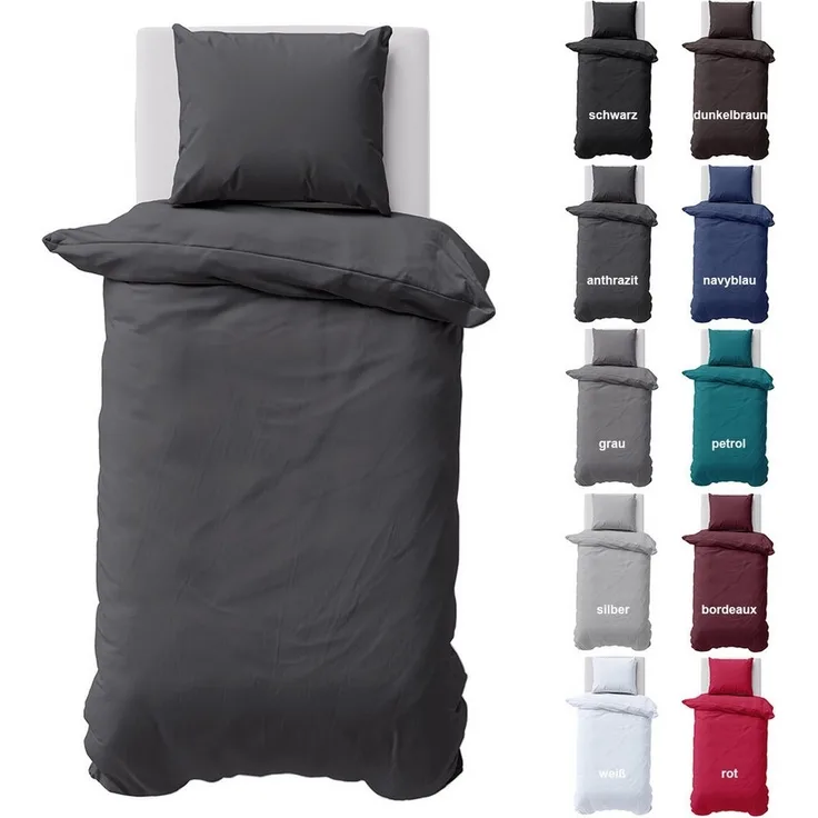Visaggio Bettwäsche Baumwolle Uni Bettbezug Set Einfarbig 135x200, 155x220, Renforcé, 2 teilig, 100% Baumwolle mit Reißverschluss, moderne Bettbezug Set