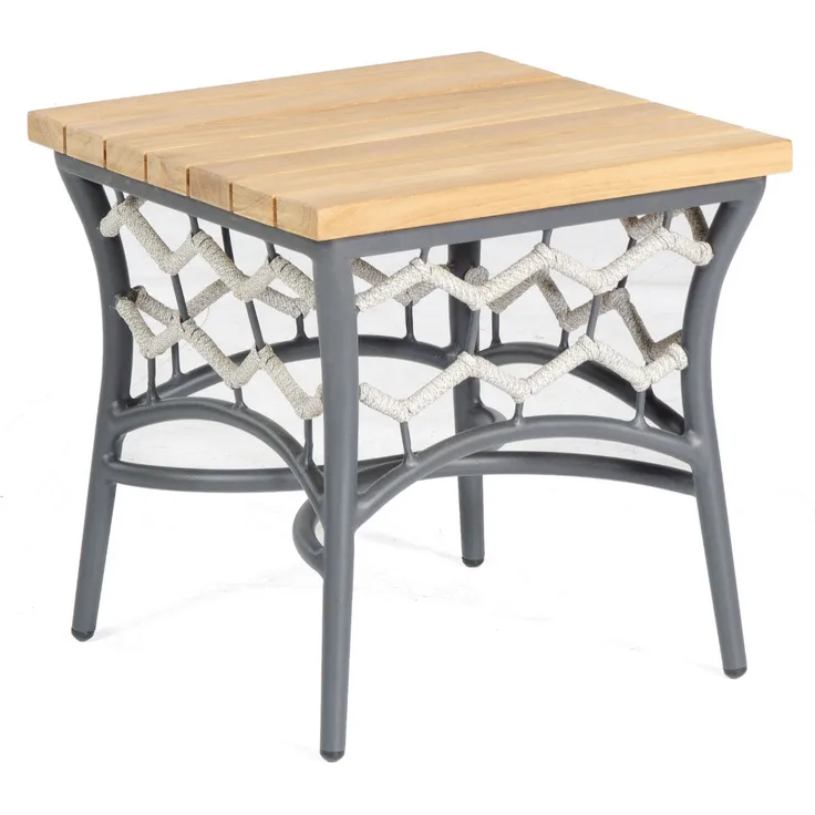 Sonnenpartner Lounge-Tisch Yale 45x45 cm Teak/Alu/Polyrope silbergrau Beistelltisch