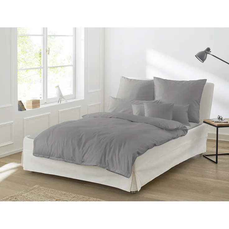 Irisette Mako-Satin uni Bettwäsche Set uni Paris 8000 grafit 135x200 cm + 1 x Kissenbezug 80x80 cm – Bild 4