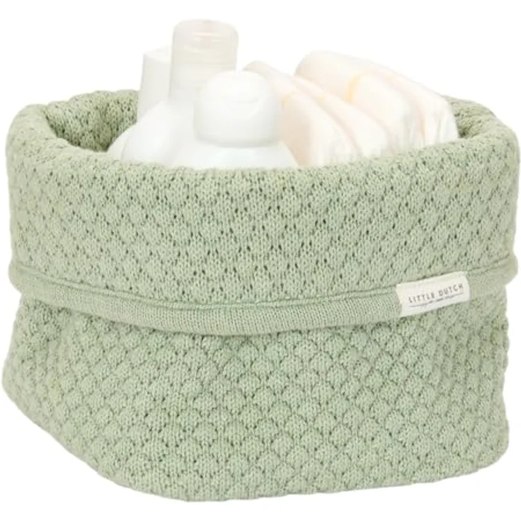 Little Dutch Wickeltischkörbchen Körbchen Korb Utensilo Organizer für den Wickeltisch Baby Strick klein Sage grün - Pure – Bild 2