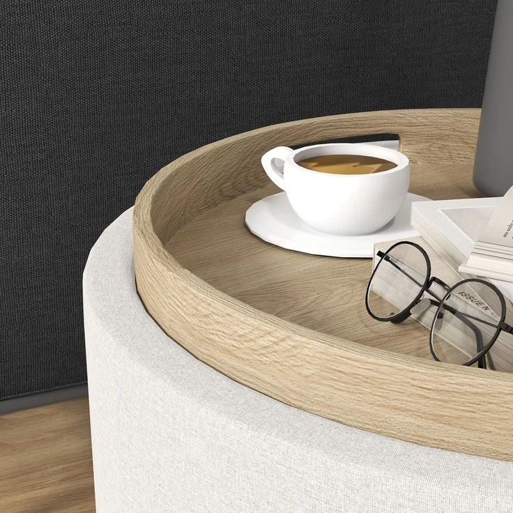 HOMCOM Sitzhocker mit Stauraum, Klappdeckel, Leinenoptik, Polsterhocker, Cremeweiß, 56 x 42 x 42 cm – Bild 9