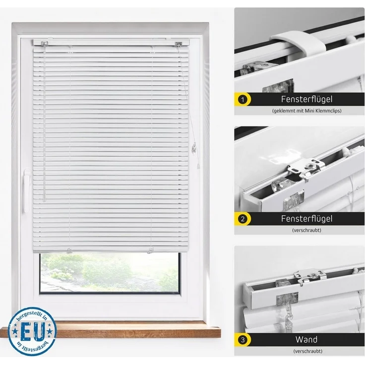 jalousiescout Jalousie LightLess Aluminium-Jalousie, 25 mm, 40 x 130 cm, weiß glänzend, ohne Bohren, geklemmt oder verschaubt, Aluminium, vollverdunkelnd, Feuchtraumgeeignet – Bild 3