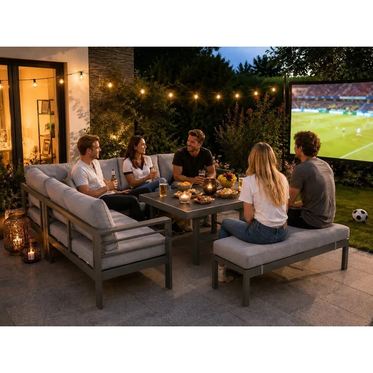 MeXo Gartenlounge-Set Aluminium Gartenmöbel Ecklounge, (L-Form Sofa links, 5-tlg, XXL Terrassenmöbel Set mit Esstisch), Lounge Gartenmöbelset für 6-8 Personen – Bild 3