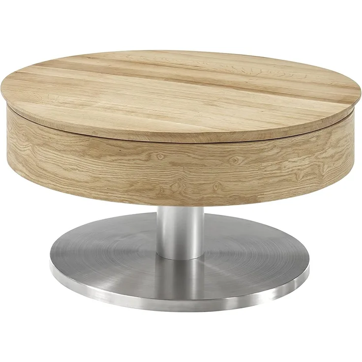 'Suva' Couchtisch, Asteiche Edelstahl, Ø79 cm