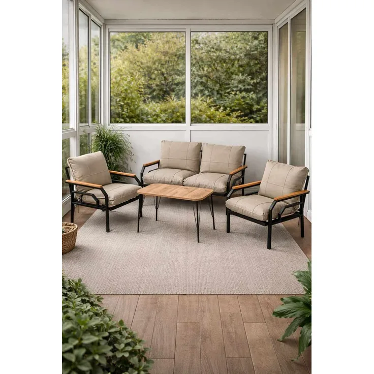 Skye Decor 'Kutay Sehpa - Cream' Garten-Lounge-Set, Creme, 120 x 70 x 61 cm