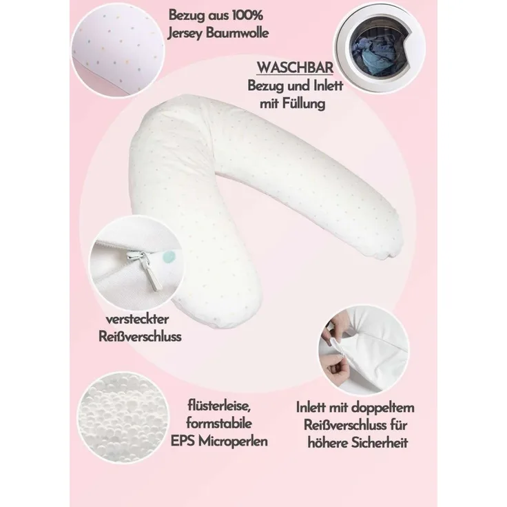 pic Bear Stillkissen PREMIUM 194 cm, Punkte Bunt + Unterseite Milkypink : Punkte Bunt + Unterseite Milkypink