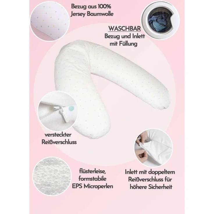 pic Bear Stillkissen PREMIUM 194 cm, Punkte Bunt + Unterseite Milkypink : Punkte Bunt + Unterseite Milkypink – Bild 1