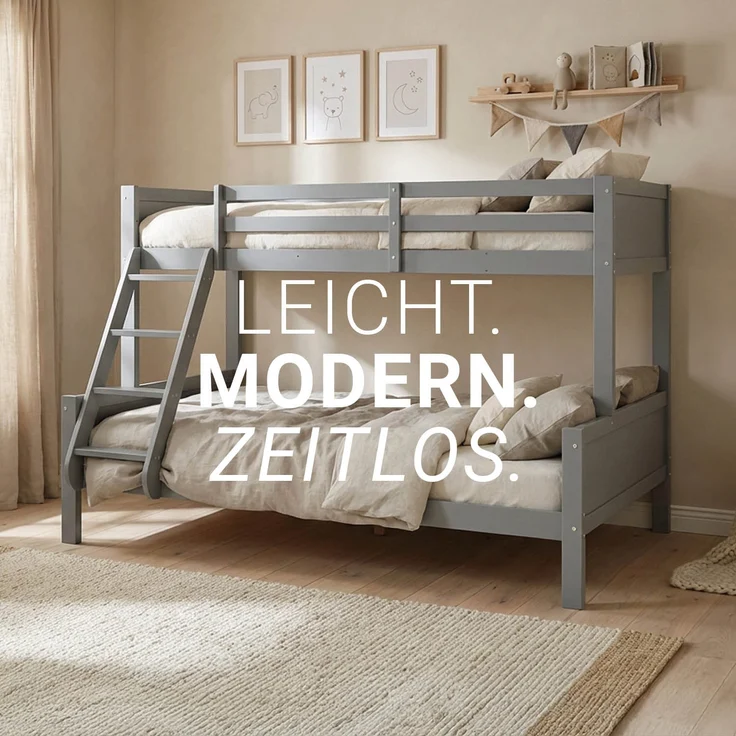 Kinderbett Etagenbett 90x200 und 140x200 Grau Holz Doppelstockbett Jugendbett Hochbett Stockbett – Bild 8