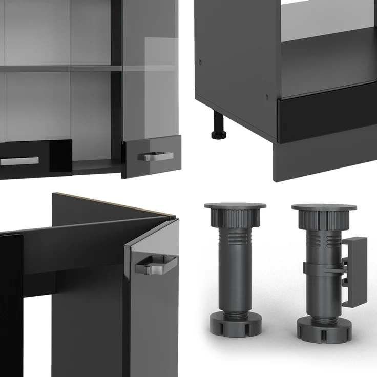 Eckküche R-Line Schwarz Hochglanz/Anthrazit 287 x 46 cm ohne Arbeitsplatte Vicco – Bild 5