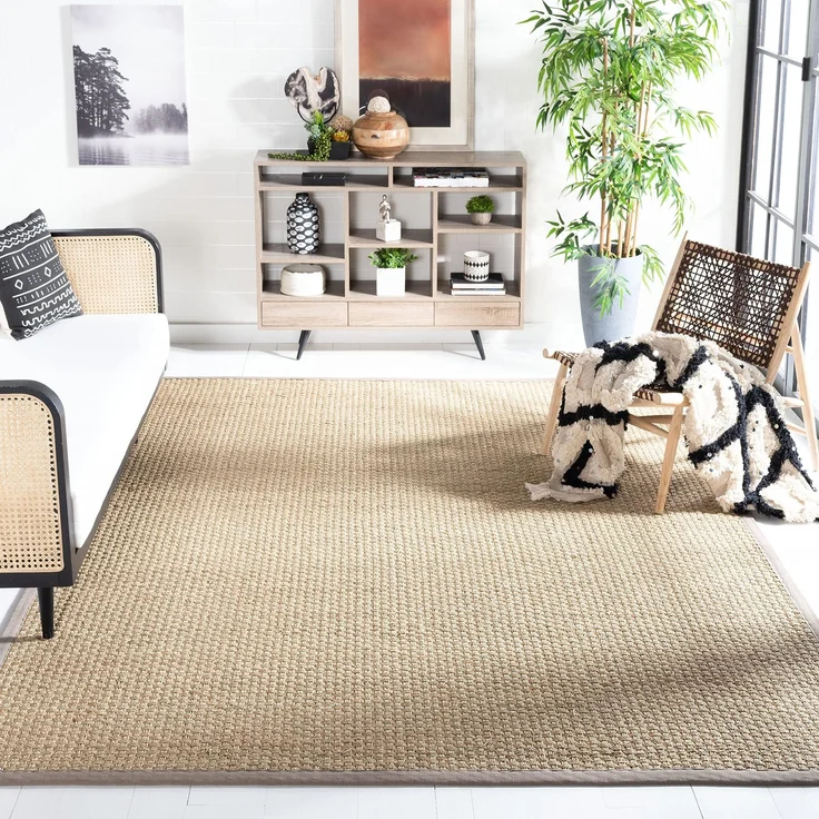 Safavieh Naturfaser Teppich für Wohnzimmer, Esszimmer, Schlafzimmer - Natural Fiber Collection, Kurzer Flor, Natürlich, 213 X 213 cm