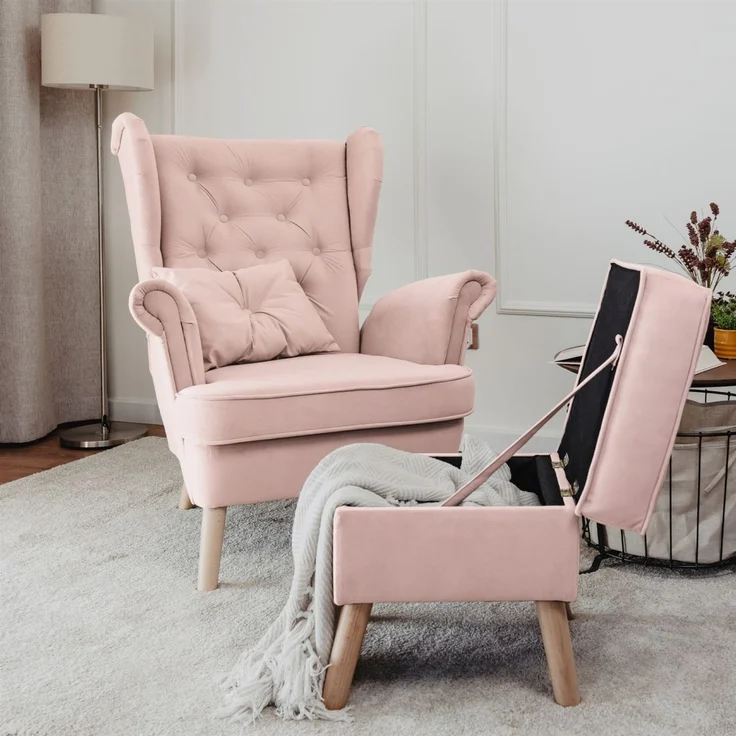 Sessel Ohrensessel ALISON inkl. Hocker in Stoff Trinity Puderrosa – Bild 2