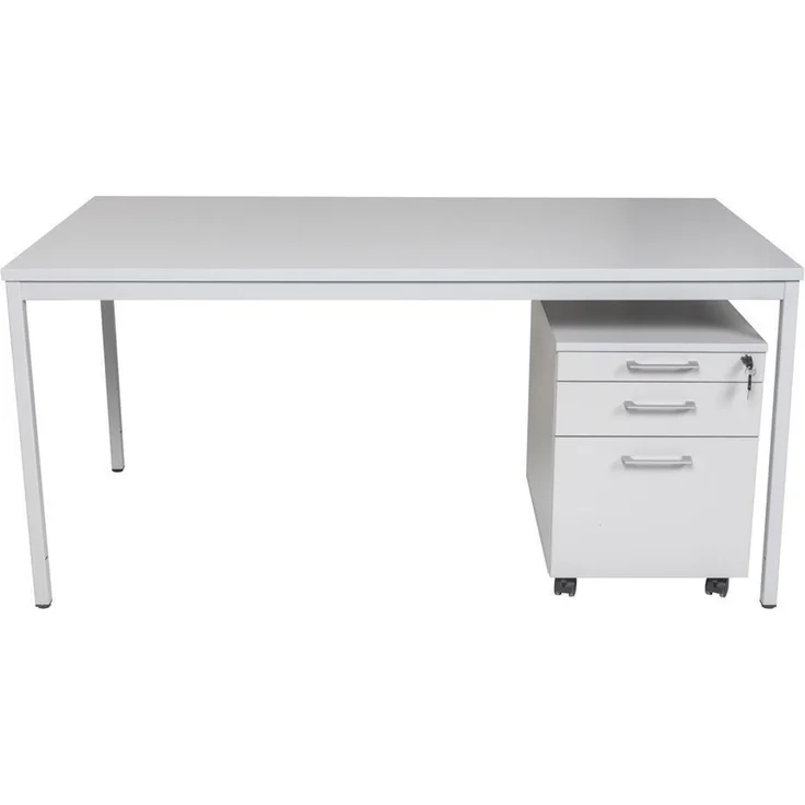 Schreibtisch und Holz Rollcontainer, 3 Schübe, grau, 180x80x75 cm – Bild 3