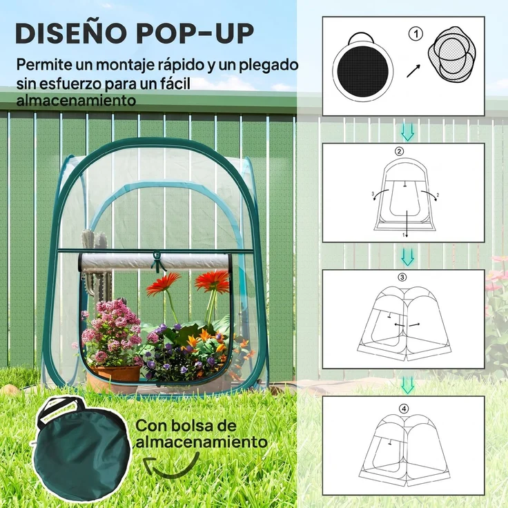 MELAYR, Mini-faltbares Pop-up-Gewächshaus für den Außenbereich, 70 x 70 x 80 cm, Transparent – Bild 6