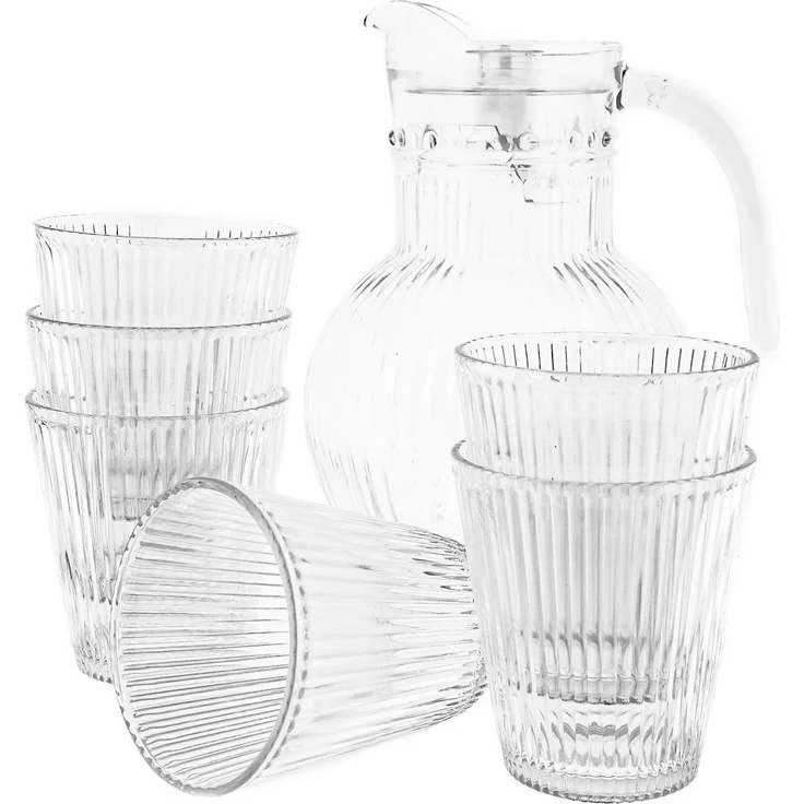 Ripple Karaffenset aus Glas – 1,8 Liter Karaffe mit 6 Gläsern Transparent – Bild 5
