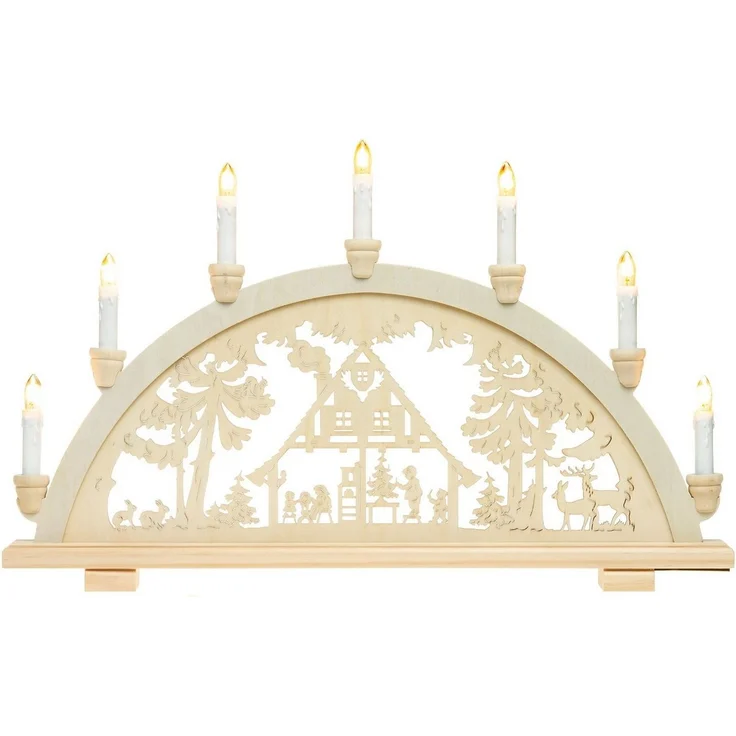 SIKORA Schwibbogen LB57-7 Lichterbogen Motiv Waldhaus mit 7 elektrischen Kerzen B:57cm, Innen Deko mit LED Beleuchtung und klassischem Weihnachtsmotiv – Bild 3