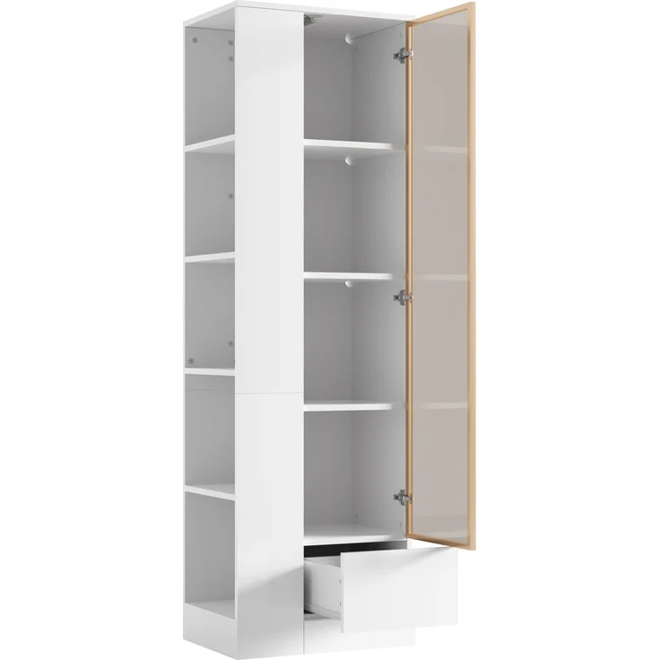 Vitrine 50 x 35 x 160 cm aus Spanplatte und Glas, Weiß Hochglanz, mit LED-Beleuchtung – Bild 6