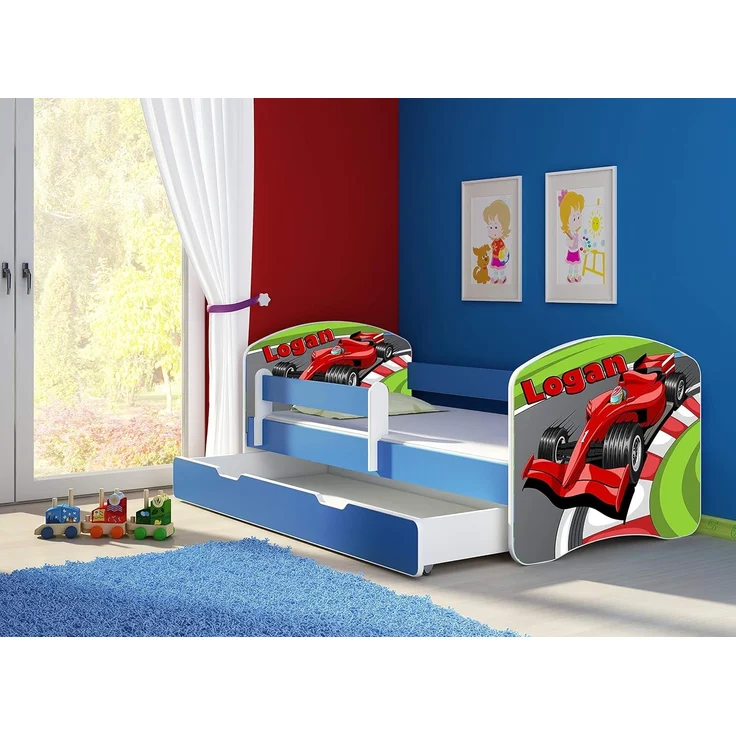 ACMA Kinderbett Jugendbett mit Einer Schublade und Matratze Blau mit Rausfallschutz Lattenrost II 140x70 160x80 180x80 (06 Formel 1, 180x80 + Bettkasten) – Bild 4
