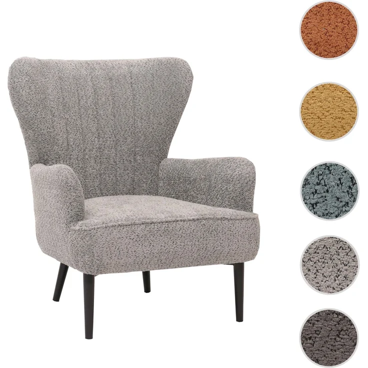 Lounge-Sessel HWC-K37, Cocktail-/Ohrensessel Polsterstuhl Retro Vintage Stoff Chenille (500g/m²) ~ grau – Bild 10