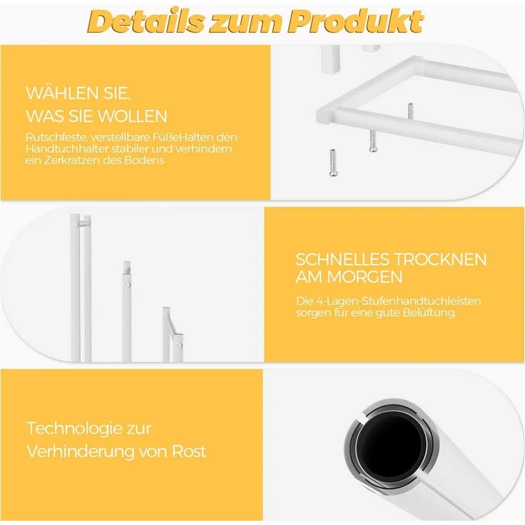 Rhein Beleuchtung Kleiderständer 3-stufiger Handtuchhalter stehend, freistehender Stummer Diener Metall, (Set, 1 St, Für Bad, Schlafzimmer & Waschküche – als Kleiderständer nutzbar), Rostfreier Herrendiener – ohne Bohren, stabil & schnell montierbar – Bild 2