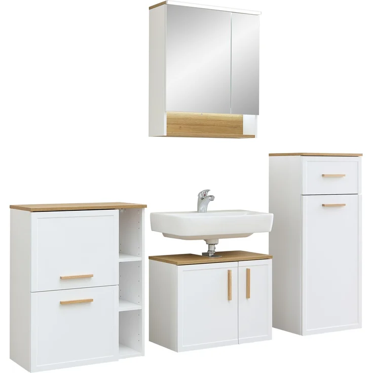 Pelipal Badmöbel-Set, Quickset 383, Weiß Matt - Waschbeckenunterschrank, Spiegelschrank, 2 Unterschränke – Bild 1