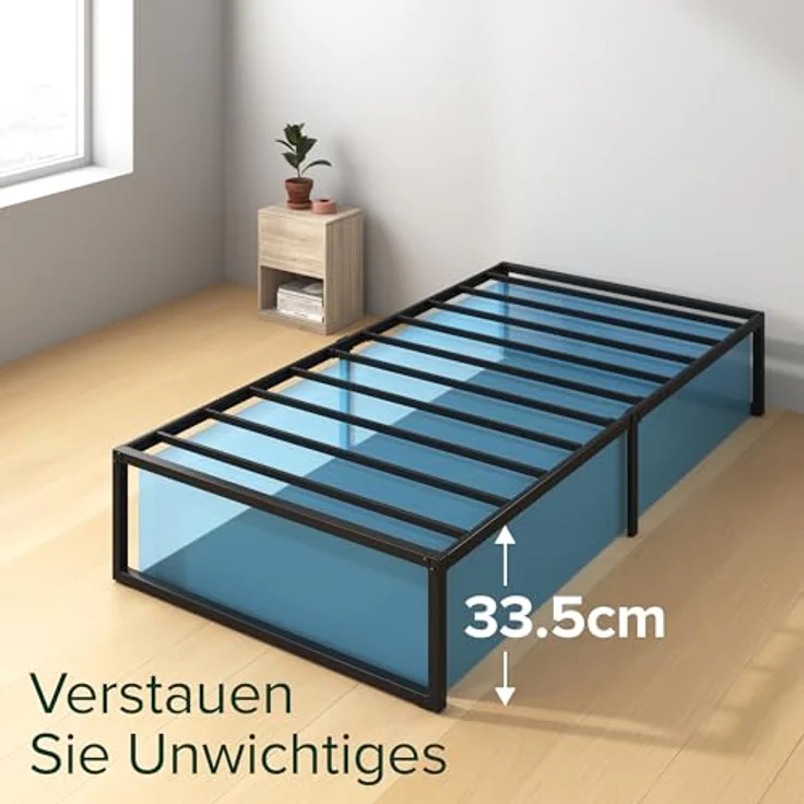 ZINUS Lorelai Plattformbett aus Metall, 36 cm | Stahllattenrost | Für Erwachsene, Kinder, Jugendliche | Stauraum unter dem Bett | Einfache Montage | 90x200 cm | Schwarz – Bild 6