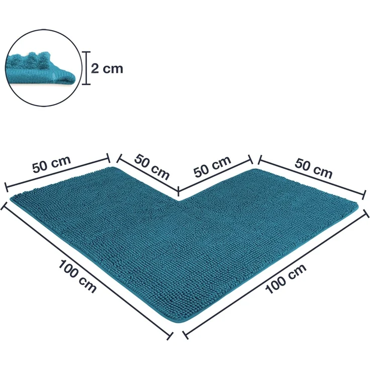 WohnDirect Eck Duschmatte 100 x 100 x 50 cm | Petrol - rutschfest & Waschbar - idealer Duschvorleger für eckige Duschkabinen zum Set kombinierbar - Badematten & Badteppiche – Bild 2