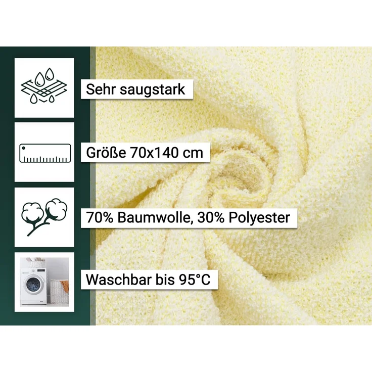 ZOLLNER 5er Set Duschtücher 70% Baumwolle, 30% Polyester, 70x140 cm, gelb – Bild 3