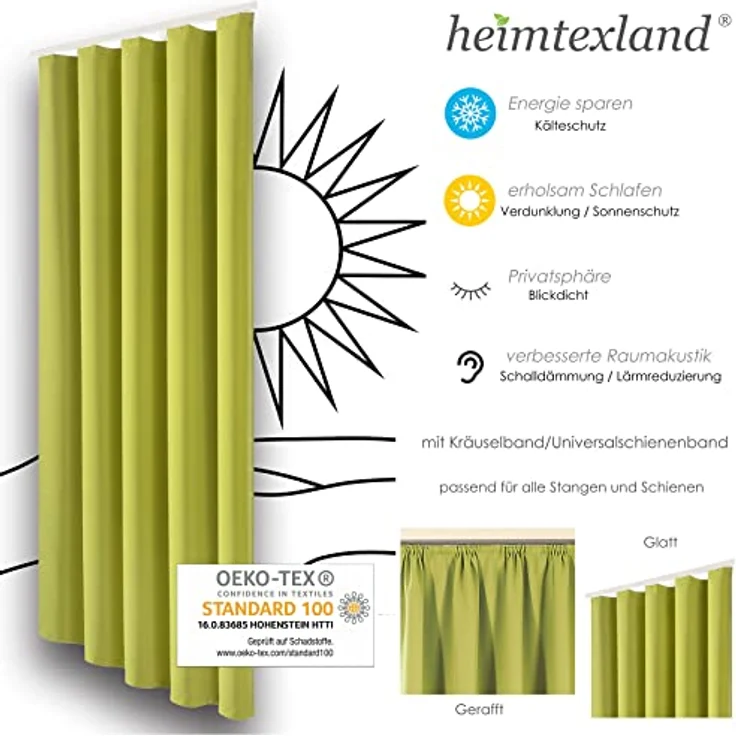 heimtexland Verdunkelungsvorhang Verdunklungsgardinen Thermo Vorhänge blickdicht (2 St), Kräuselband, verdunkelnd, Verdunklungsstoff, Sonnenschutz Verdunkelung Kälteisolierung Schalldämmung – Bild 6
