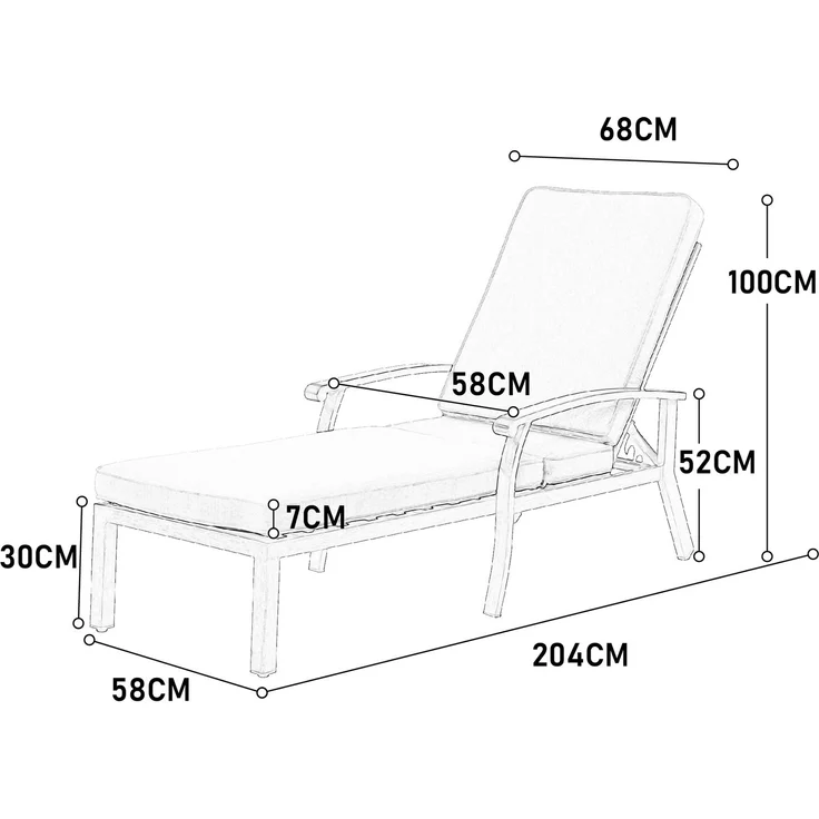 Lounge Gartenstuhl mit verstellbarer Rückenlehne, Aluminium Rahmen, bronzefarbene Pulverbeschichtung, Baumwollkissen Weiß – Bild 10