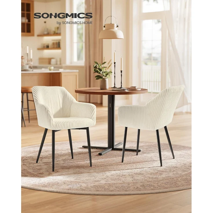 Esszimmerstuhl 2er Set, Sessel, Polsterstuhl mit Armlehnen, Metallbeine, Samtbezug, Sitzbreite 49 cm, max. 120 kg, für Arbeitszimmer, Wohnzimmer, Schlafzimmer – Bild 2