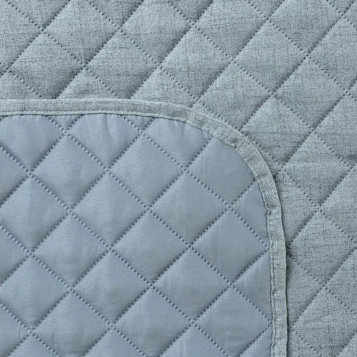 Eurofirany Tagesdecke LEINOPTIK, Karomuster Steppung Doppelbett Überwurf Einfarbig Grau Beige – Bild 4