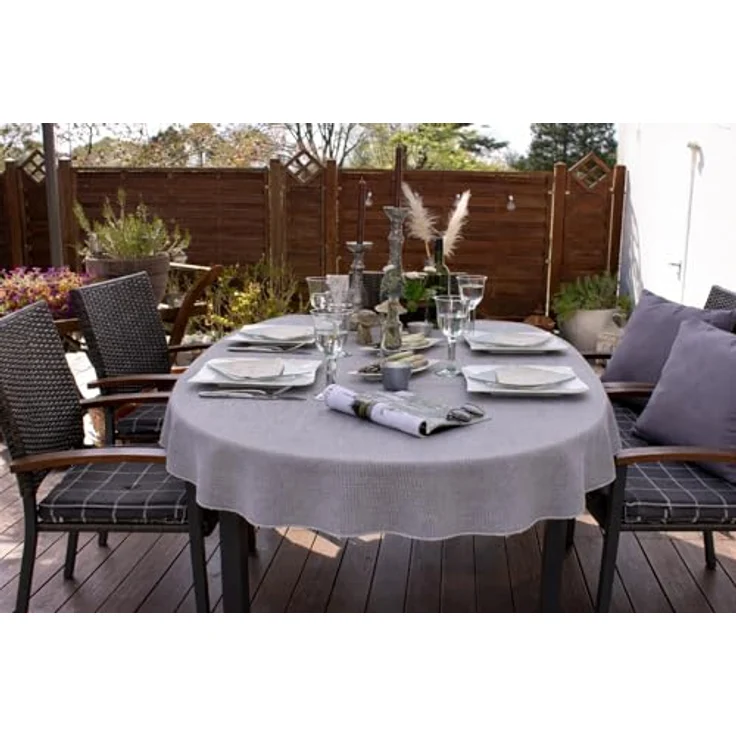 Brandsseller Gartentischdecke 160x220 cm Tischdecke mit Paspel Outdoor Tischtuch oval Weichschaum für Garten, Terrasse, Balkon wetterfest rutschfest - Hellgrau – Bild 7