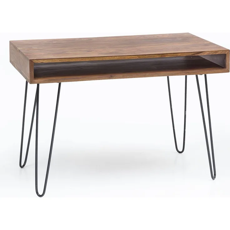 Wohnling Schreibtisch BAGLI braun 110 x 60 x 76 cm Massiv Holz Laptoptisch Sheesham Natur | Landhaus-Stil Arb