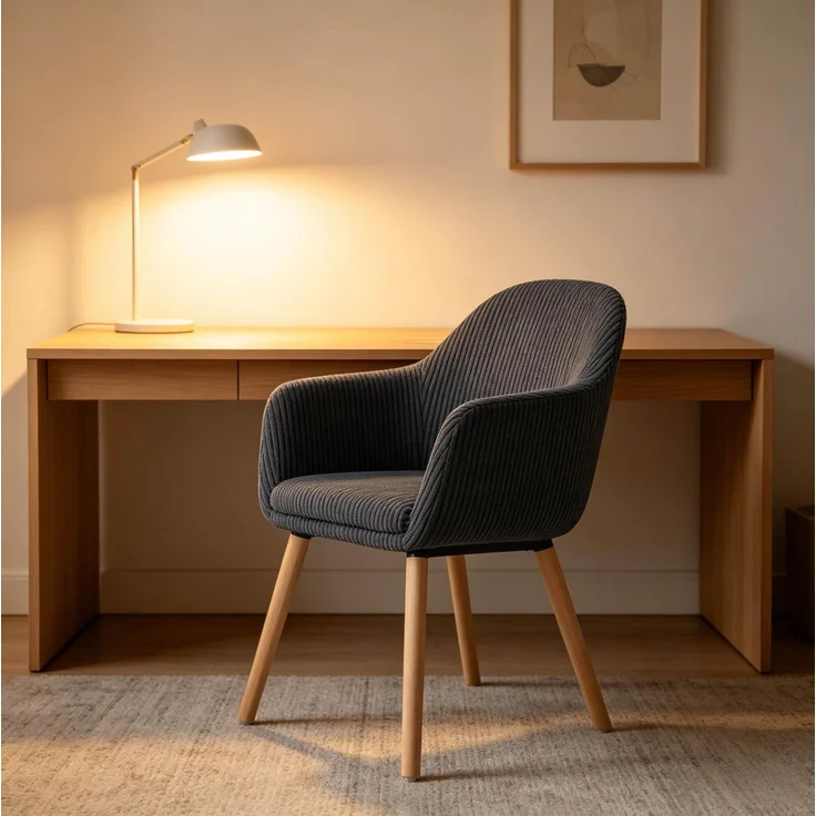 Essstuhl 53,5x83,5x46 cm – gepolsterter Stuhl mit Armlehnen aus Cord, Holz und Metall – Bild 1