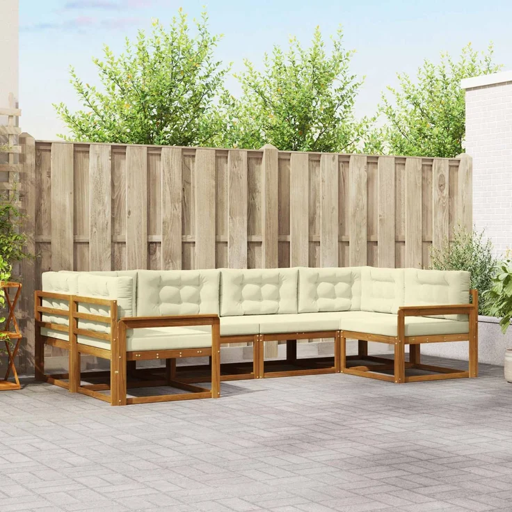vidaXL Outdoor-Sofagarnitur 6 stk. 6-Sitzer Natur und Creme 3368058 – Bild 1