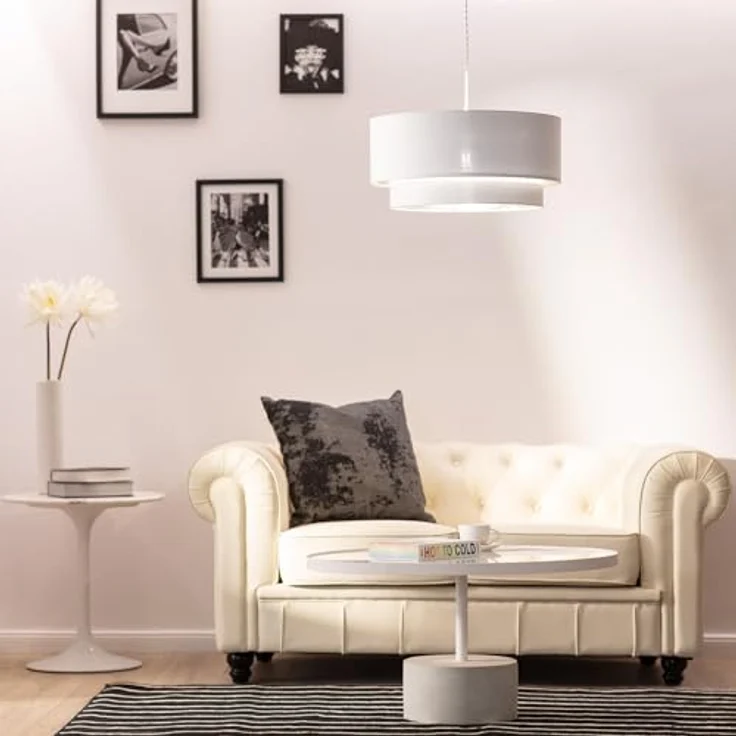 LEDKIA LIGHTING Reflect Duo, Hängeleuchte mit verstellbarer Länge, E27 Fassung, elegantes Design aus Textil, Weiß – Bild 3