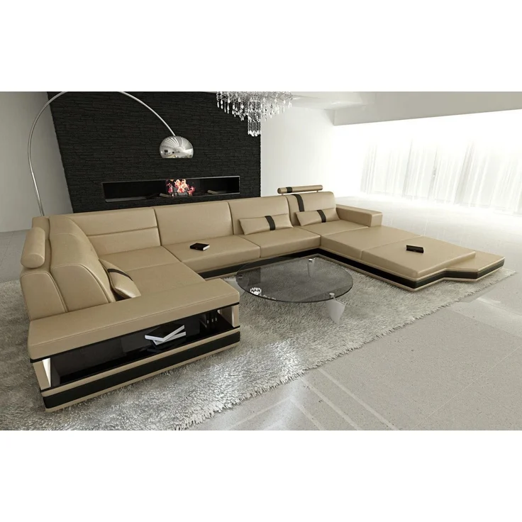 Ledersofa Wohnlandschaft Messana - Kunstleder - sandbeige-schwarz - Rechts – Bild 3