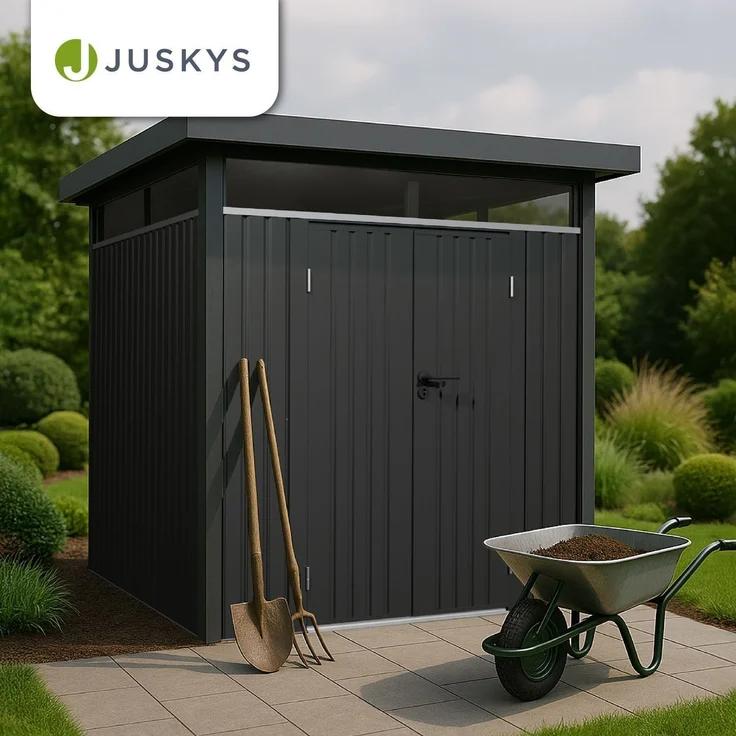 Juskys Gerätehaus Luzern 5,2 m² - Metall Geräteschuppen mit Türen & Fenstern - wetterfest & abschließbar - Fahrradgarage, Gartenhaus - Anthrazit – Bild 7
