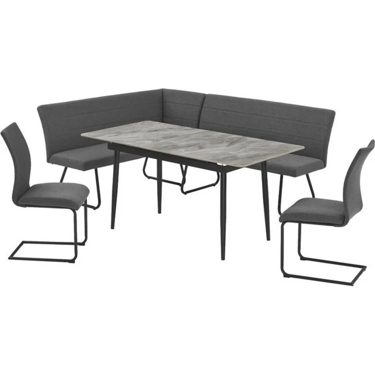 OTTO home Eckbankgruppe Stevian, (Set, 4-tlg, 1 ausziehbarer Esstisch + 1 Eckbank Recamiere links + 2 Stühle), Holz, Strukturstoffbezug, Freischwingerstühle, gesteppten Bänken – Bild 4
