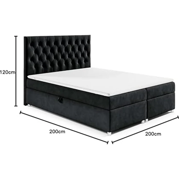 Best For Home Boxbett Trinity K-14, Schwarz, Textil, Größe 200x200 cm, Boxspringbett mit Bettkasten, Höhe ca. 18 cm – Bild 2