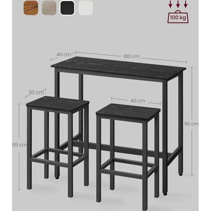 Vasagle Bartisch Bartisch-Set, Stehtisch(100 x 40 x 90 cm) mit 2 Barhockern – Bild 8