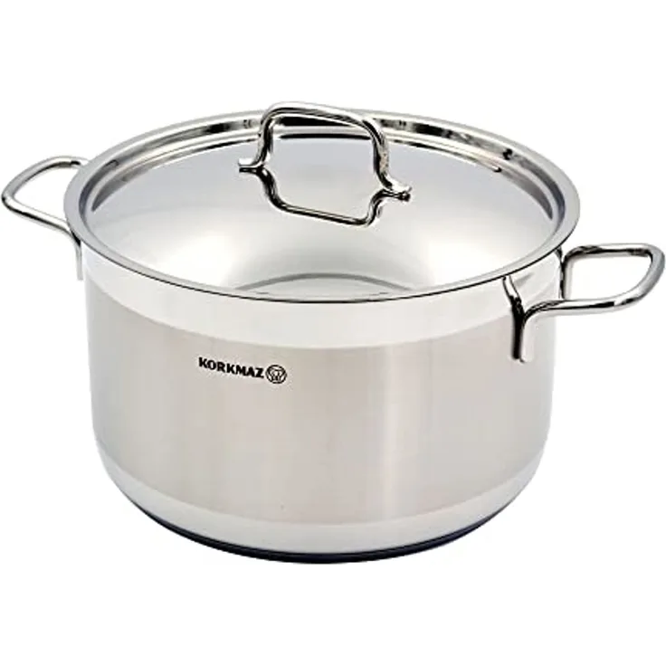 KORKMAZ Edelstahl 18/10 tiefer Topf mit Edelstahldeckel 28x18cm 11.0L KORKMAZ ALFA A1029