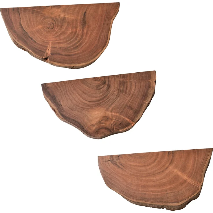 FINEBUY Wandregal FB98594, mit Baumkante Akazie Vollholz, 3er Set hängend, Hängeregal Baumscheibe, Schweberegal Baumstamm – Bild 6