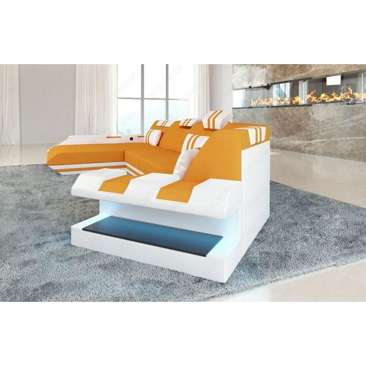 Stoff Wohnlandschaft Apollonia C-Form - Mikrofaserstoff - Apricot-Weiß - Links – Bild 5