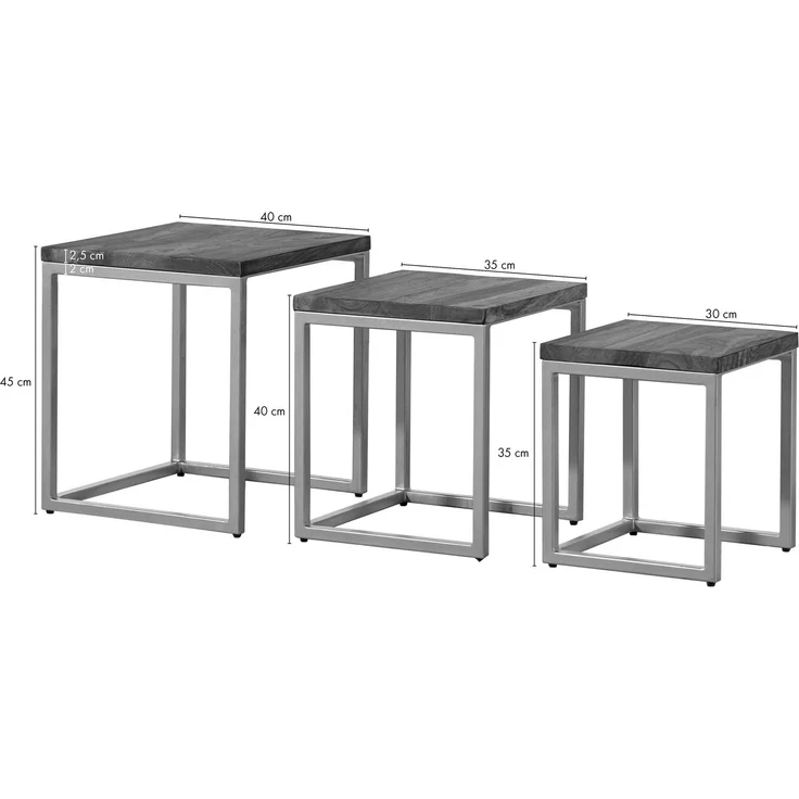 Beistelltisch 3er-Set Sheesham braun geölt LOUNGE COLLECTION #02 – Bild 8