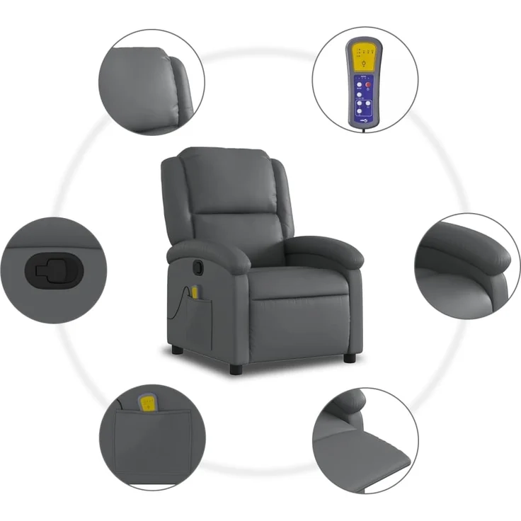 vidaXL Massagesessel Relaxsessel Grau Kunstleder 3205449 – Bild 5