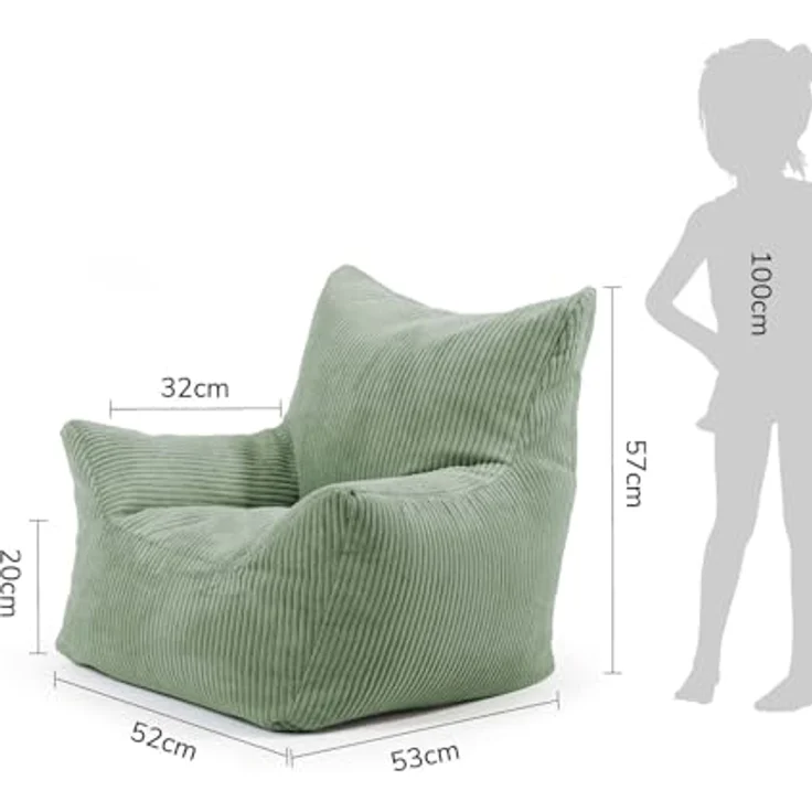 mokebo Kindersessel aus Cord Der Pausenheld, ergonomischer Kindersitzsack in Grün mit erhöhter Rückenlehne für Kinder von 2 bis 6 Jahren – Bild 5